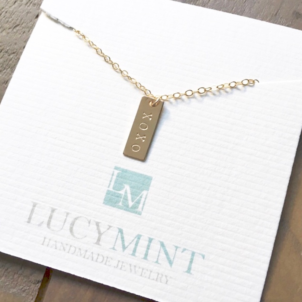 14k Gold Filled "XOXO" Mini Bar Necklace